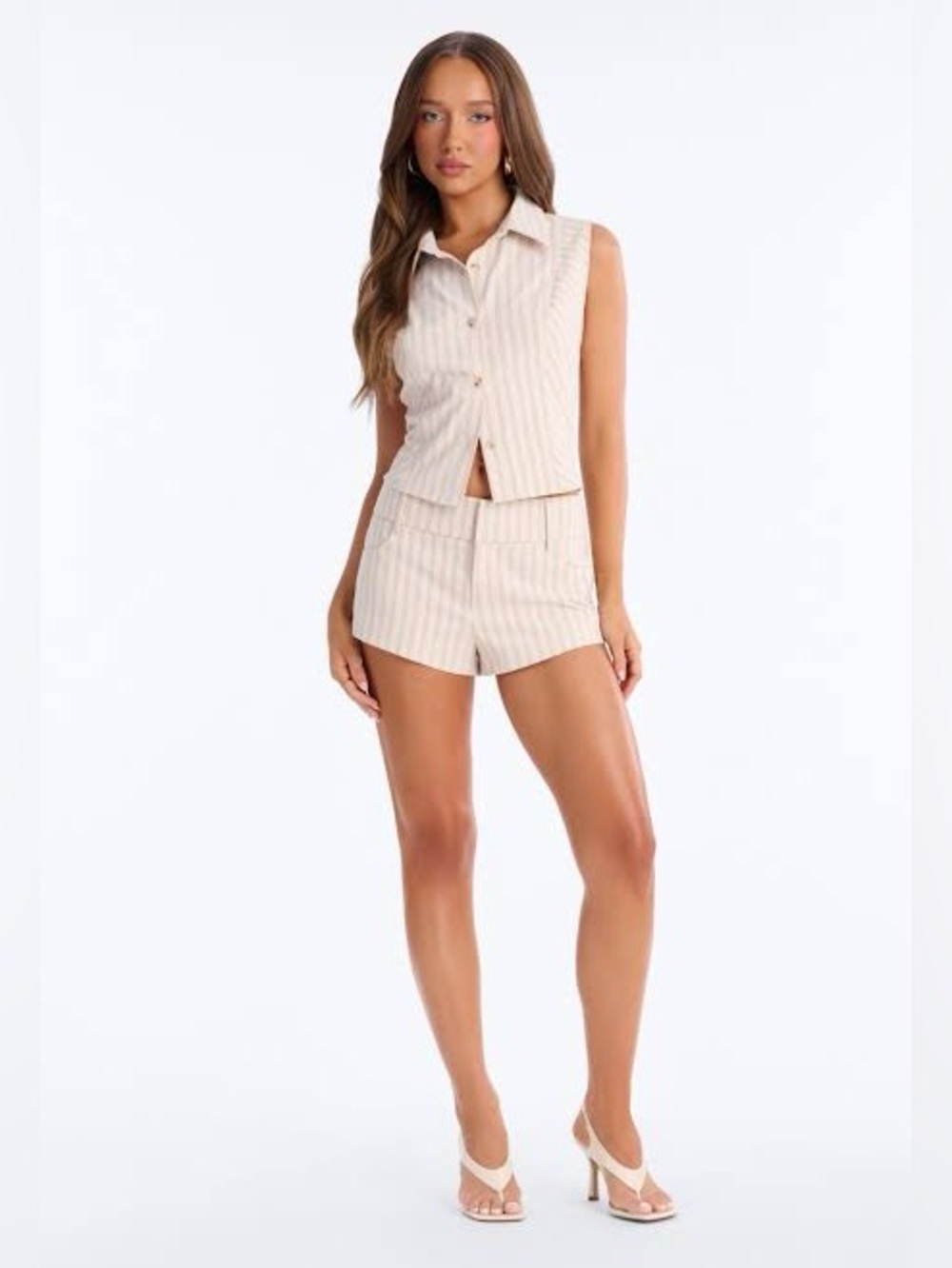 Stelle Sleeveless Striped Short Set - Taupe/Combo